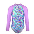 Maillot de bain une pièce enfant à manches longues avec motif écailles sirène - 8 Ans / Violet