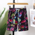 Boy's quick-dry beach shorts with neon game controller print and elastic drawstring waist - 8Y / Rainbow