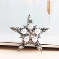 Elegante broche de estrella con perlas blancas y cristales sobre fondo azulado - Estilo Strass Plata Antigua