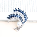 Elegant wheat-shaped brooch with navy blue crystals, white pearls, and silver plating - Dark Blue