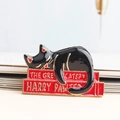 Broche chat noir en émail sur livres rouges avec inscriptions créatives en doré - Style chat noir lisant / Noir