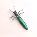 Elegant insect brooch with green crystals and emerald enamel finish on polished silver metal - Antique Silver Green