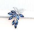 Exquisite silver alloy brooch featuring dark blue marquise-cut gems and white crystals - Royal Blue
