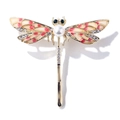Charming dragonfly brooch with pink enamel wings, white pearl and sparkling crystals - Orange Red
