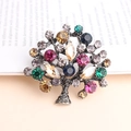 Vintage zilveren levensboom broche met kleurrijke strass-steentjes en kristallen - Stijl 2
