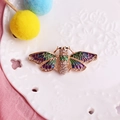 Exquisite cicada insect brooch with colorful enamel wings and sparkling rhinestones - Dark Green