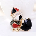 Cartoon chick brooch featuring white and gray rhinestones and red enamel details - Red Black Chick (Style 3)