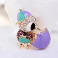 Charming bird brooch with crystals and colorful enamel in a creative animal design - Green Purple Bird (Style 4)