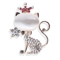 Cat brooch with opal head and pink crystal accents in rose gold finish on white background - Silver