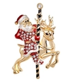 Christmas carousel brooch with Santa and reindeer in gold metal and red enamel - Santa Claus And Reindeer Carousel (Style 1)
