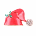 Detail of Santa hat brooch with red enamel, holly leaves and sparkling rhinestones - Red Christmas Hat (Style 4)