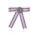 Macro detail of a pink ribbon bow brooch with navy stripes and a central crystal rhinestone - Pink Striped Style (Style 1)