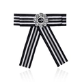 Detail of black and white striped bow brooch with a sparkling round rhinestone flower center - Black and White Striped Style (Style 4)