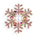 Macro de broche de copo de nieve con strass rosas, gemas de colores y perla blanca real - Copo de Nieve Rosa con Diamantes de Imitación y Perla Artificial (Estilo 18)