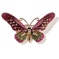 Elegant gold-tone butterfly brooch with sparkling colorful rhinestones and enamel wings - Rose Red and Green