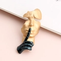 Artistic gold and black abstract sculpture brooch with mask and silence hand gesture - Gold