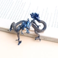 Creative vintage style dark blue dragon enamel brooch with embossed golden metal texture - Blue