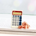 Creative calculator enamel brooch with rose gold coins for suits and coats - White