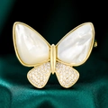Eleganter Gold-Schmetterling-Brosche mit weißer Perlmutt-Füllung und Zirkon-Inlays - Natürliches Perlmutt Schmetterling Stil (B089)