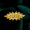 Eleganter Gold-Blumen-Brosche mit gelben Marquise-Kristallen auf grüner Samtbox - Zitronengelb (TD098)