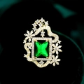 Luxurious emerald cut green zircon brooch in gold finish with white crystal accents - Green (TD023)