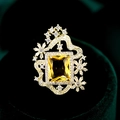 Luxury zircon brooch with rectangular yellow gemstone in gold setting and star accents - Yellow (TD025)