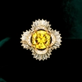 Luxury cocktail ring with yellow zircon in gold setting and radiant floral pattern - Yellow