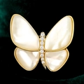 Eleganter Schmetterlings-Brosche aus Gold mit weißen Muschelflügeln und Kristallen - Weiße Muschel Schmetterling Stil (TB805)