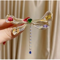 Eleganter Libellen-Anstecker in Gold mit bunten Edelsteinen und weißen Zirkonia-Steinen - Mehrfarbiger Edelstein Libelle Stil (TB1044)