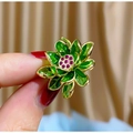 Spilla vintage a forma di loto con petali verdi e zirconi viola per abito cheongsam - Stile Loto Verde Smeraldo (TD006)