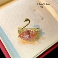 Elegant swan brooch with pink crystal and gold plating, size 2.0x1.9cm and 4g weight - Pink Swan Style (D020)