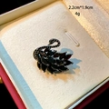Elegant swan brooch with black marquise gems and silver finish, 2.2cm size - Black Crystal Swan Style (D142)