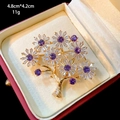 Elegant gold-tone tree brooch with purple crystals and zircons in a red jewelry box - Purple Crystal Money Tree Style (B368)