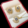 Sparkling pavé evil eye jewelry set with earrings and necklace in a red display box - Gold
