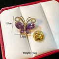Detailed view of luxury butterfly brooch with purple stones and size dimensions - Purple Wing Butterfly(C305)
