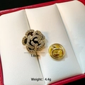 Detail of rose-shaped rhinestone brooch with pavé zircon petals and gold backing - Double C Hollow Flower(C225)