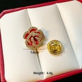 Detail of red flower brooch with white zircons in jewelry box, 1.6cm compact size - Red Camellia(C224)