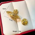 Macro detail of golden planet orb brooch with white crystals and dimensions 2.7x1.8cm - Gold Cross Orb(C206)