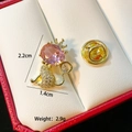Elegant cat brooch with pink gem head and crown in a white leather jewelry box - Crown Pink Cat(C114)
