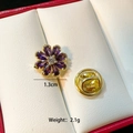 Macro view of crystal flower brooch with gold butterfly back and 1.3cm size measurement - Purple Petal Flower(C083)