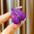 Broche de hoja de estilo francés con piedras preciosas púrpuras y rubíes rojos - Forma de Hoja (C345)