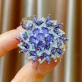 Elegant purple snowflake brooch with zircon micro-pave crystals on a silver base - Purple Flower Style (C328)