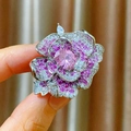Broche magnético floral con piedra rosa ovalada e incrustaciones de cristales brillantes - Estilo Magnético de Peonía Camelia (C364)