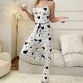 Women's white ribbed loungewear set featuring black heart prints and pajama camisole with pants - S / Top And Bottom / White With Black Heart