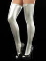 Metallic silver thigh-high stockings with shiny reflective finish and slim fit style - One Size / Silver