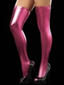 Thigh-high metallic fuchsia faux leather stockings with a glossy reflective finish - One Size / Rose Red
