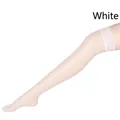 Medias de rejilla blancas con encaje floral ancho y textura de malla fina - Blanco