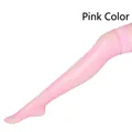 Pink thigh high fishnet stockings with floral lace trim for seductive women's fashion - Pink