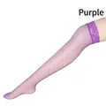 Medias de rejilla moradas de malla grande con borde de encaje decorativo para mujer - Púrpura