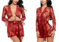 Ensemble nuisette en dentelle rouge sexy avec motifs floraux et ceinture en satin - S / Rouge